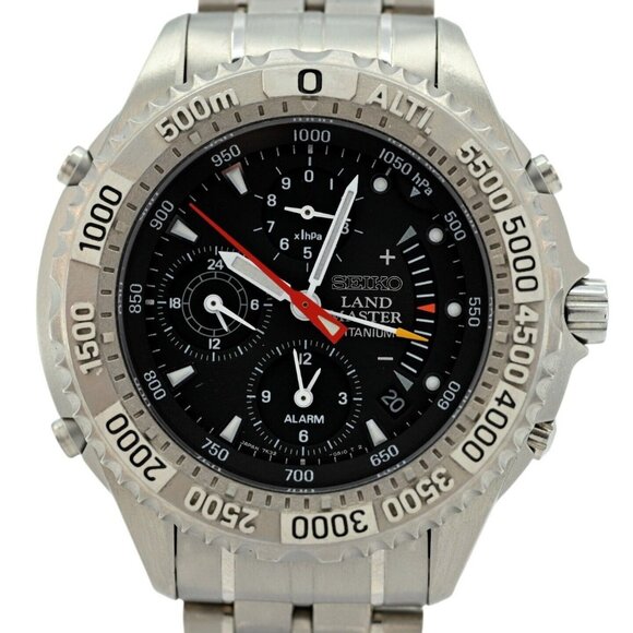 Men's 41mm Seiko Kinetic Titanium Landmaster Watch SBCN003 Black Dial 7K32-0A10! - Picture 1 of 10